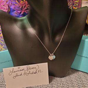 SOLD:Tiffany&Co Double Heart Blue Enamel RTT Necklace